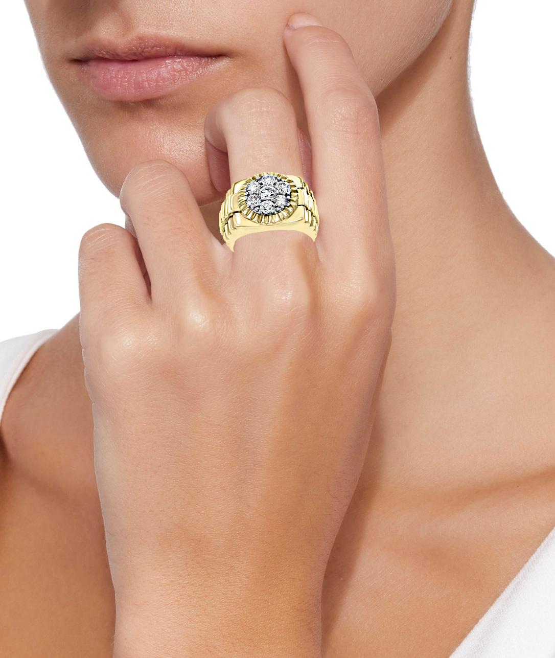 Men’s Diamond Cluster Ring Brilliant Round Cut 1.5 Carat 7-Stone 18 Karat Gold 3