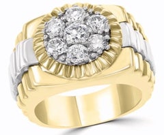 Men’s Diamond Cluster Ring Brilliant Round Cut 1.5 Carat 7-Stone 18 Karat Gold