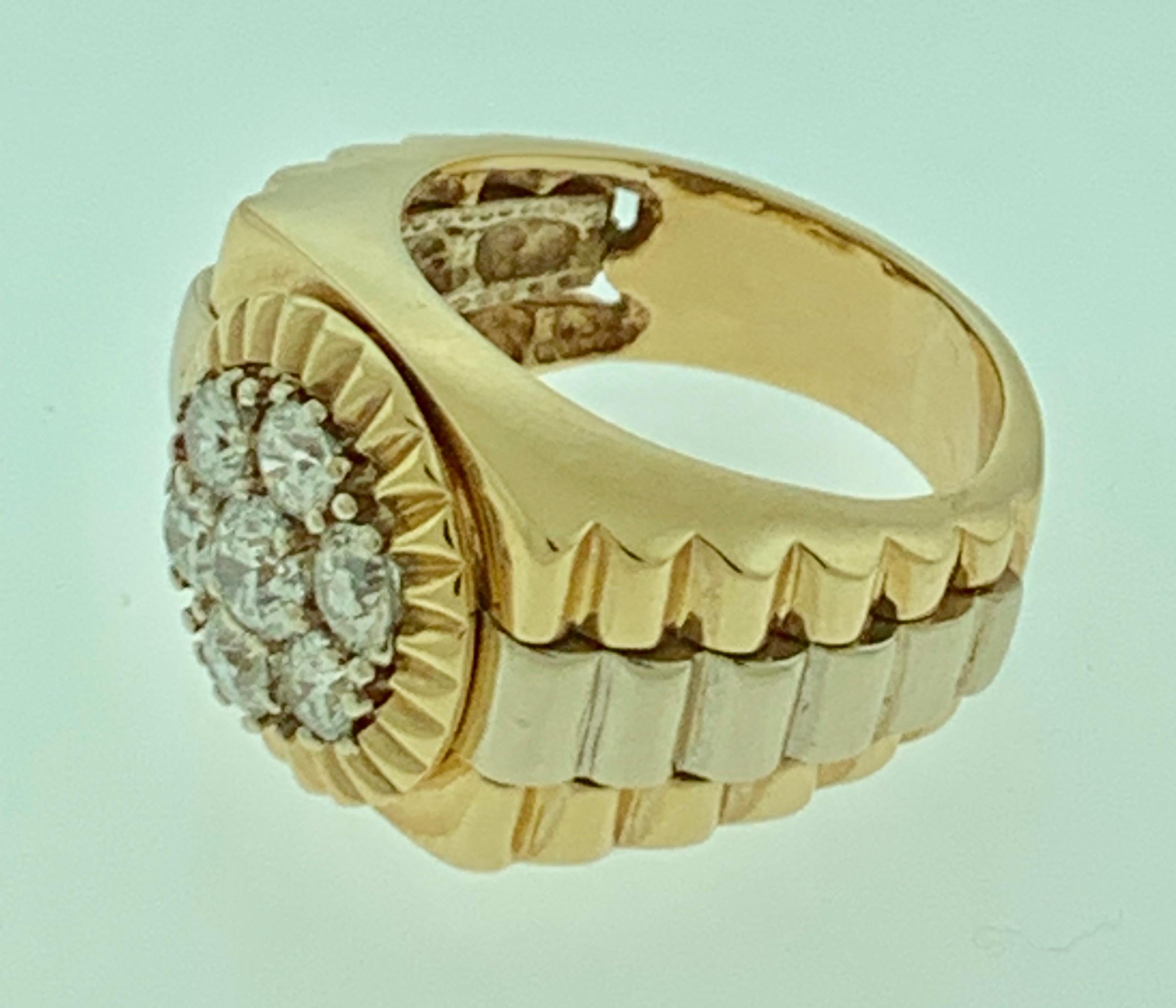Men’s Diamond Cluster Ring Brilliant Round Cut 1.5 Carat 7-Stone 18 Karat Gold In Excellent Condition In New York, NY