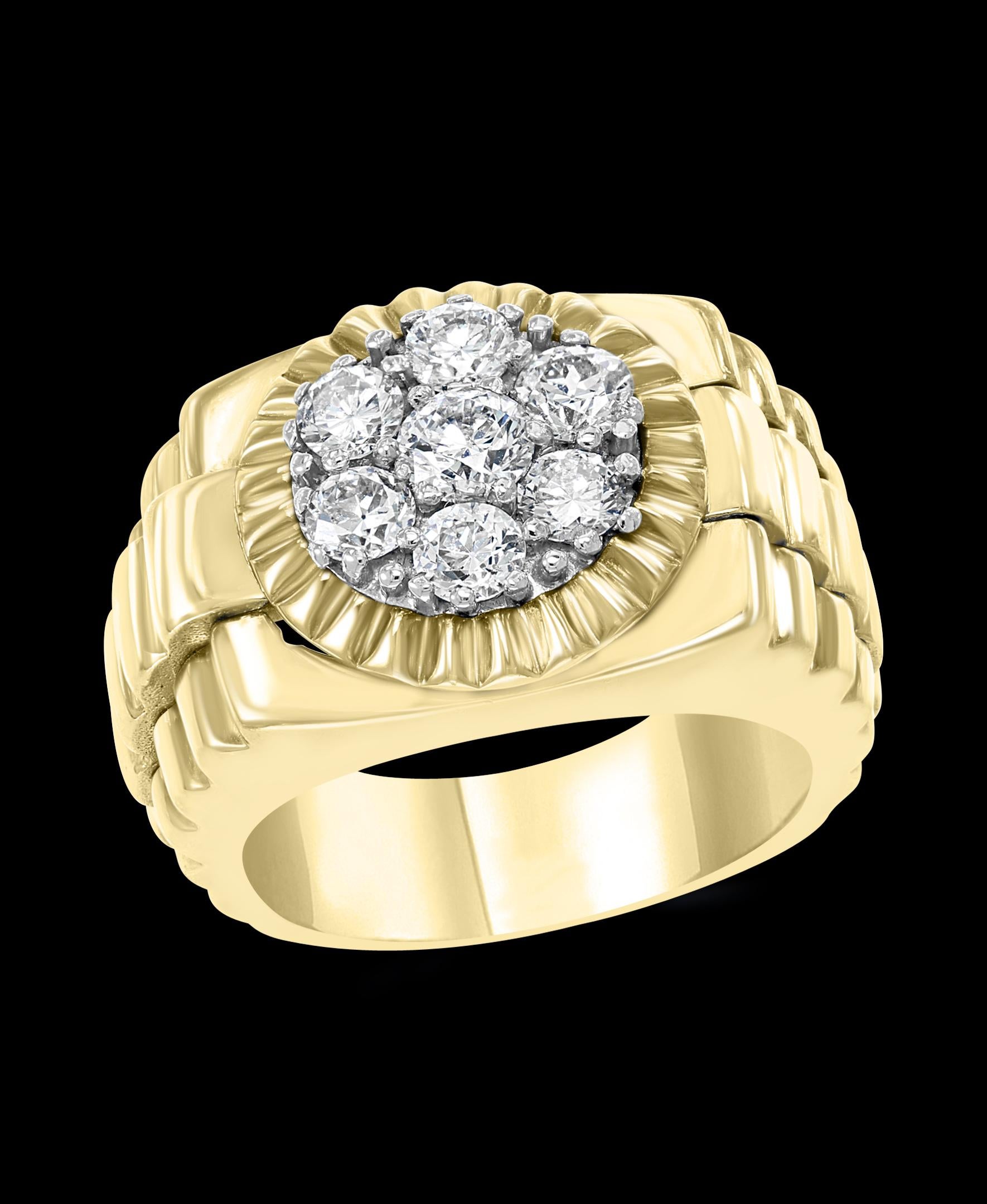 Men’s Diamond Cluster Ring Brilliant Round Cut 1.5 Carat 7-Stone 18 Karat Gold 2