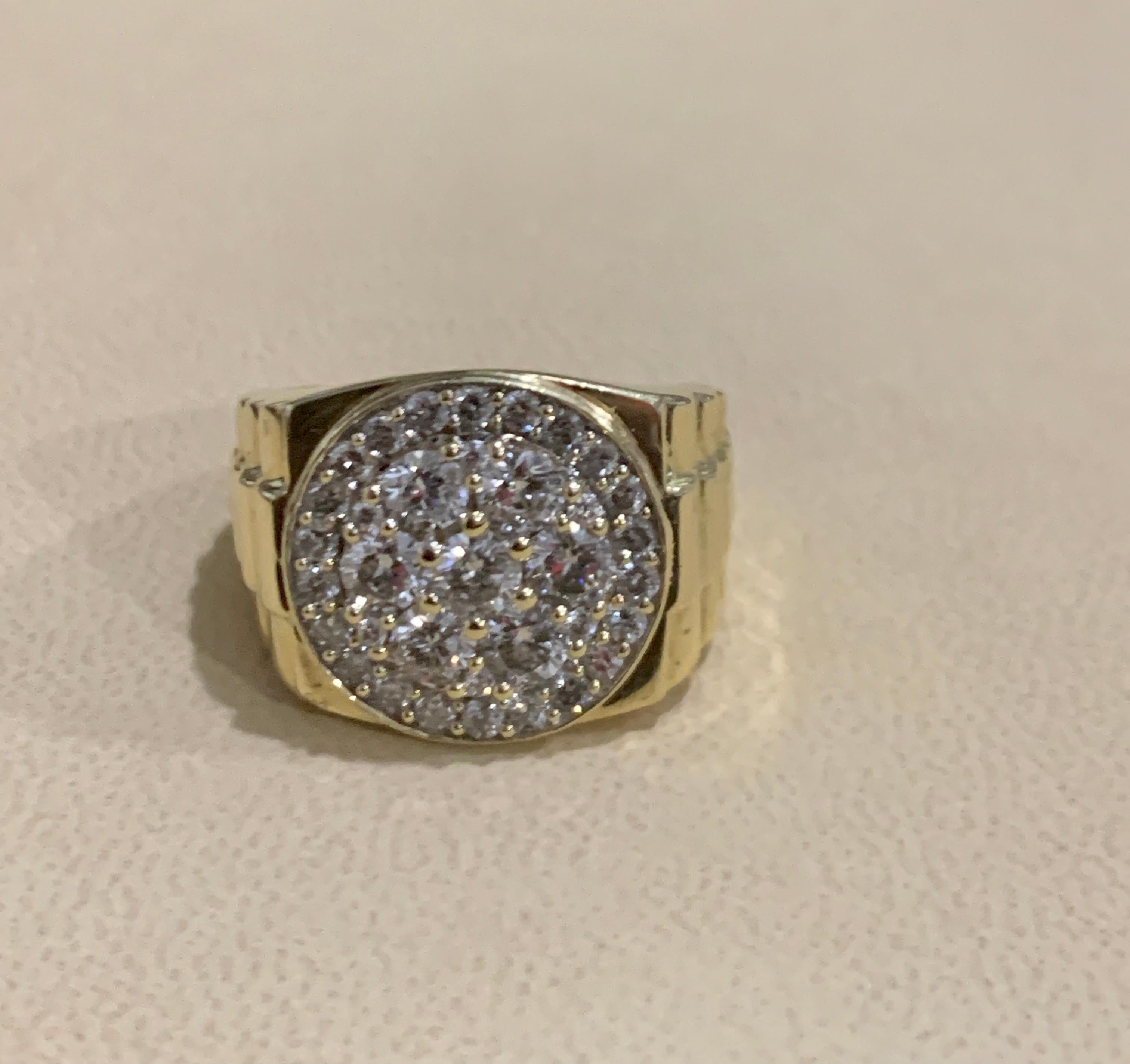 Men’s Diamond Cluster Ring Brilliant Round Cut 2 Carat 14 Karat Yellow Gold 1