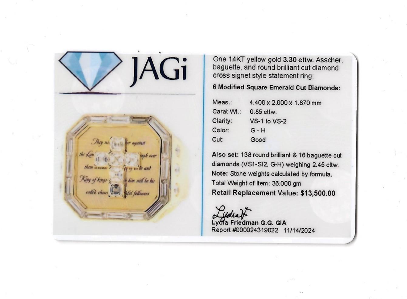 Mens Diamond Cross and Engraved Scripture Large Signet Ring 14 Karat Yellow Gold For Sale 6