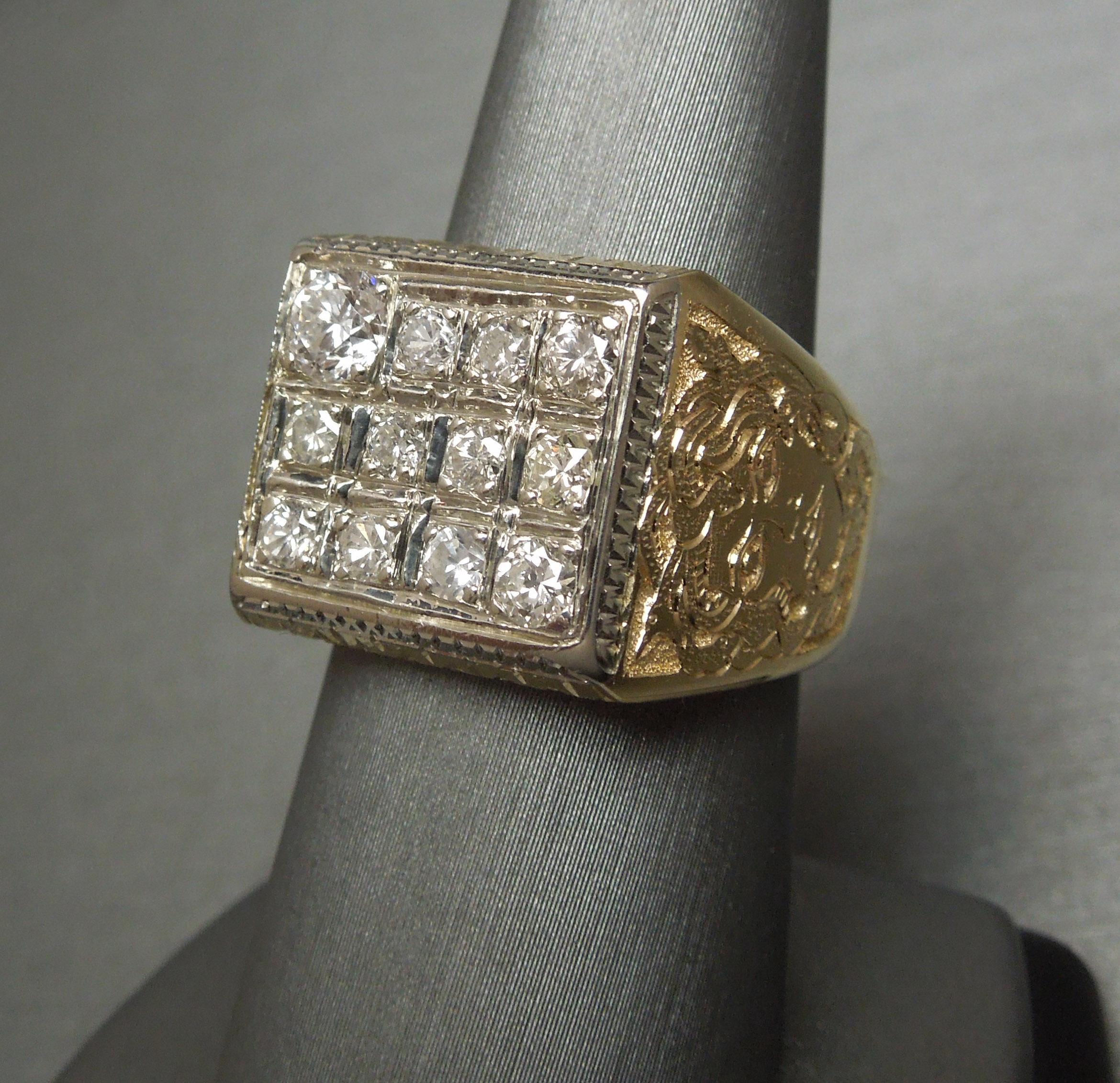 Round Cut Men's Diamond Dice Medusa Ring For Sale
