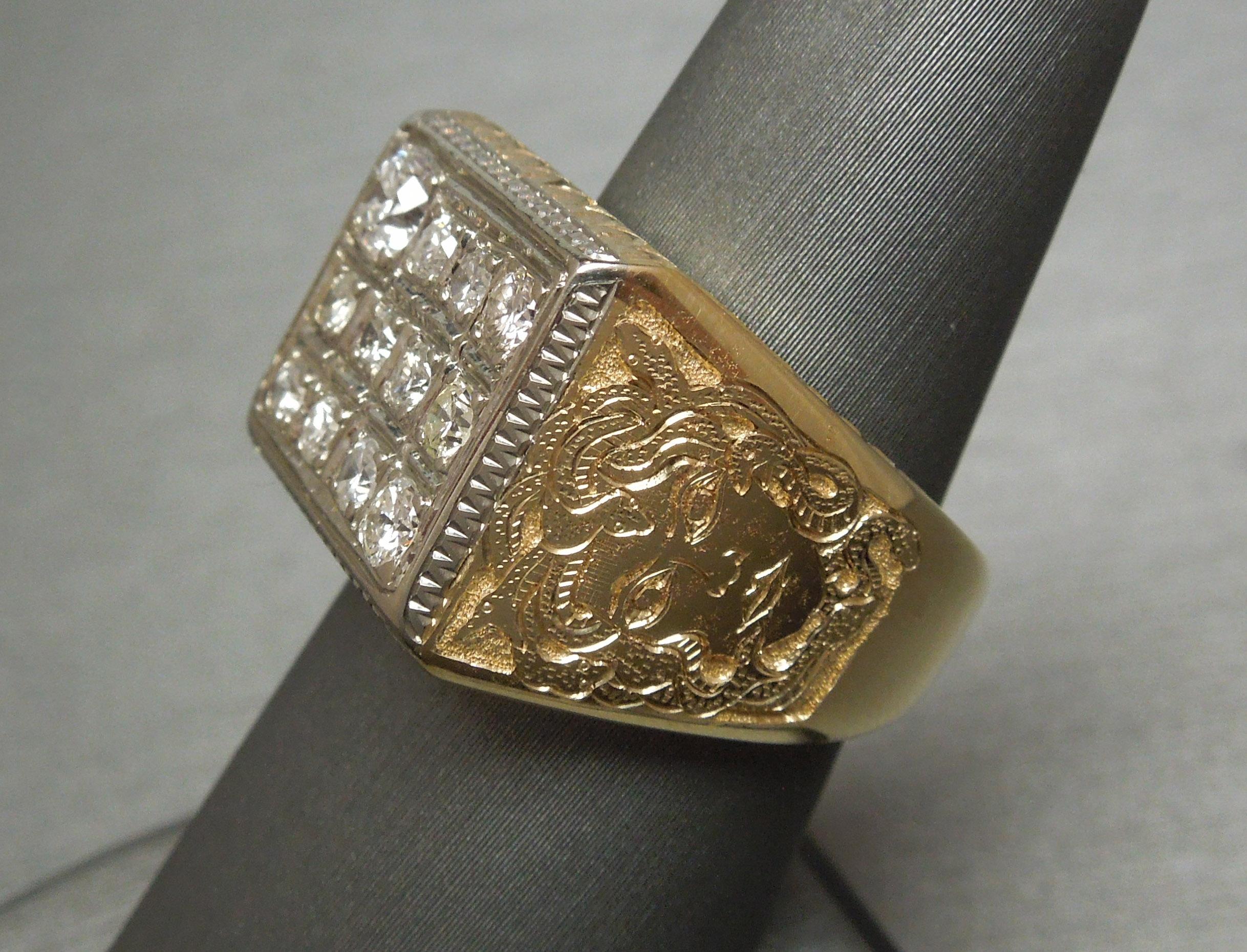 Men's Diamond Dice Medusa Ring For Sale 1
