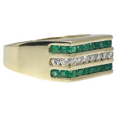 Antique Mens Diamond & Emerald Ring 18KT Yellow Gold