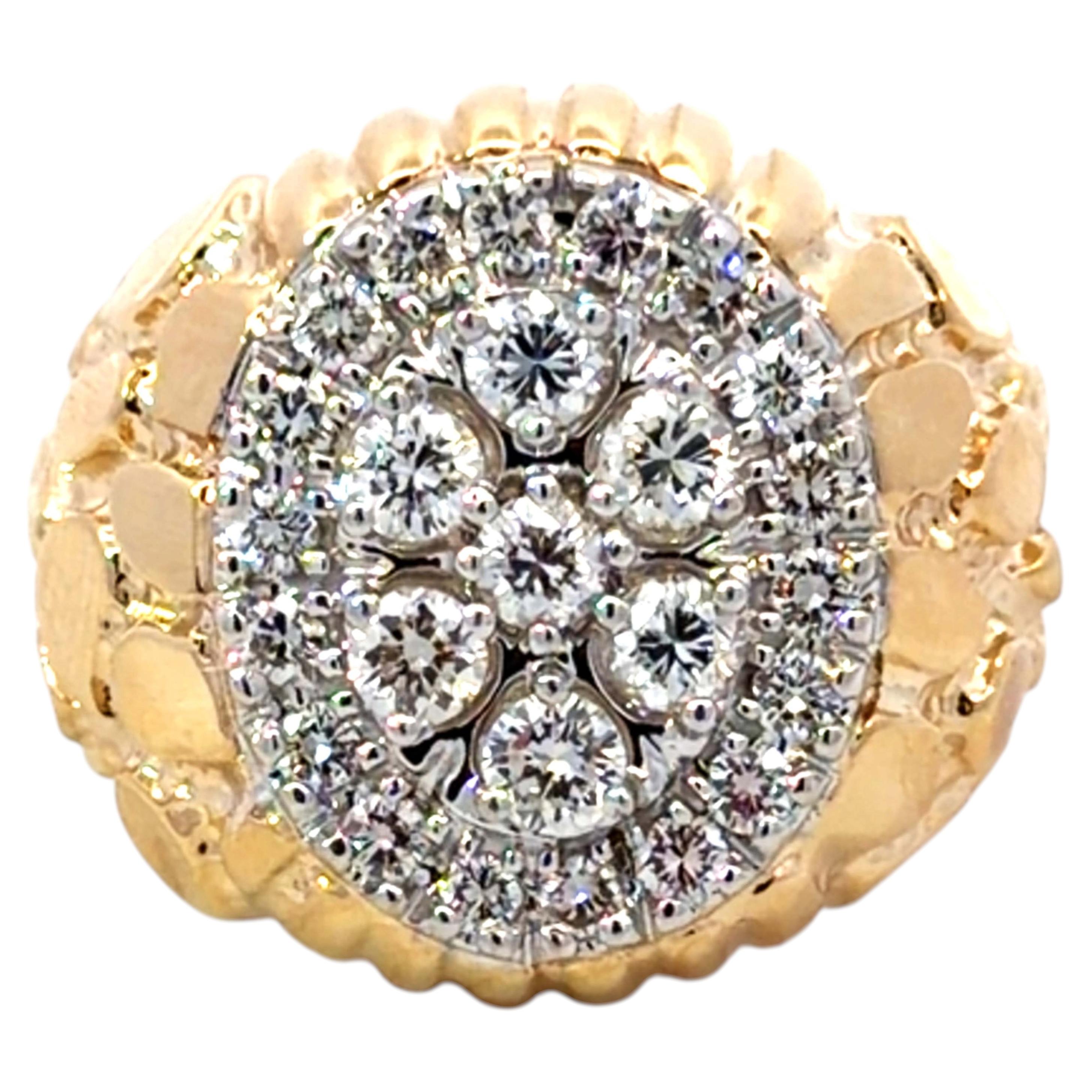 Bague en or jaune 14k avec pépite de diamant pour homme