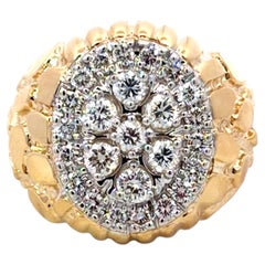 Mens Diamond Gold Nugget Ring 14k Yellow Gold