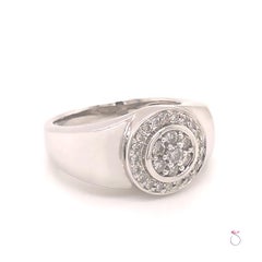 Mens Diamond Halo Ring in 14k White Gold