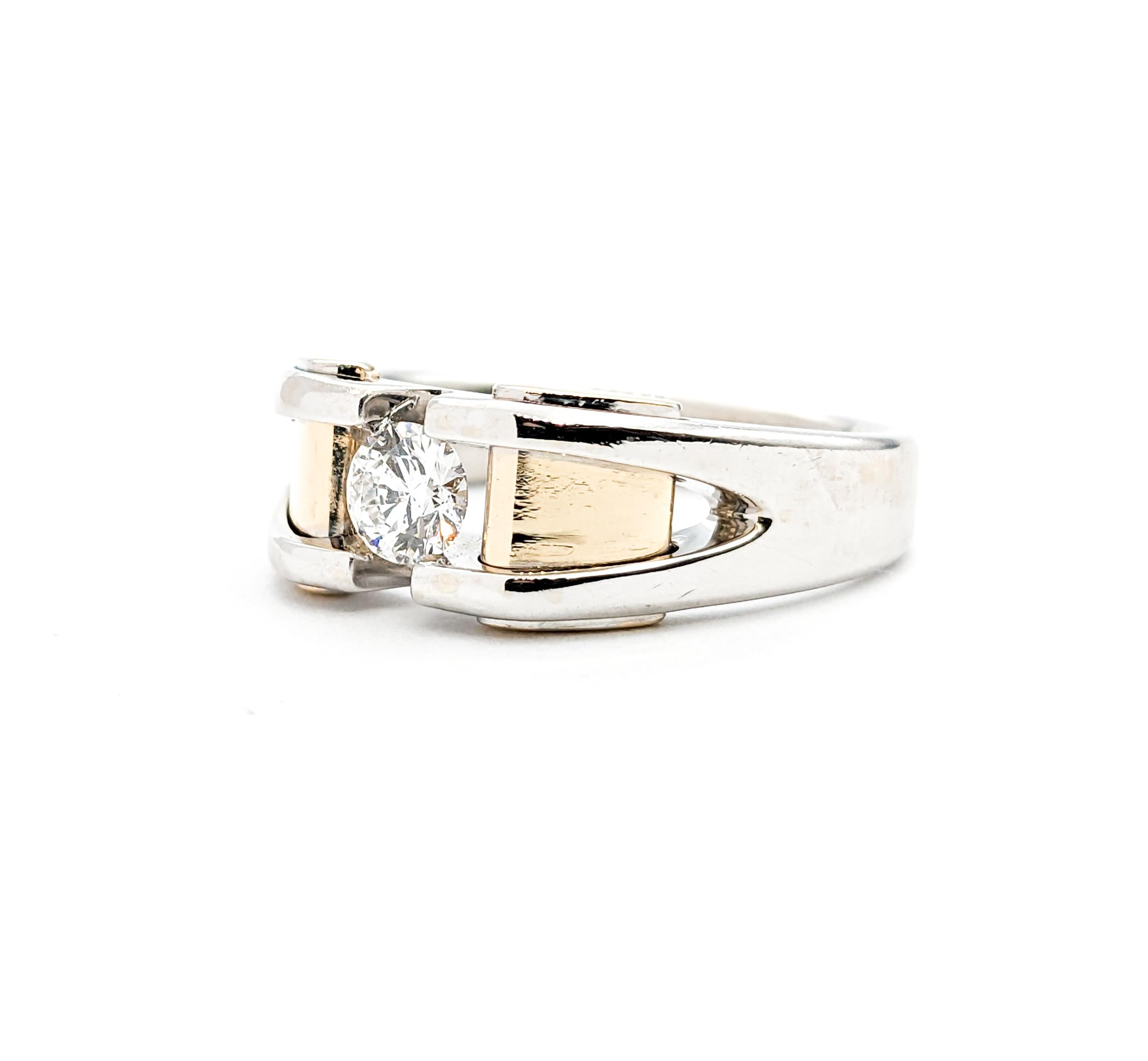 Contemporary Men's Diamond Handsome Ring In Two-Tone Gold For Sale