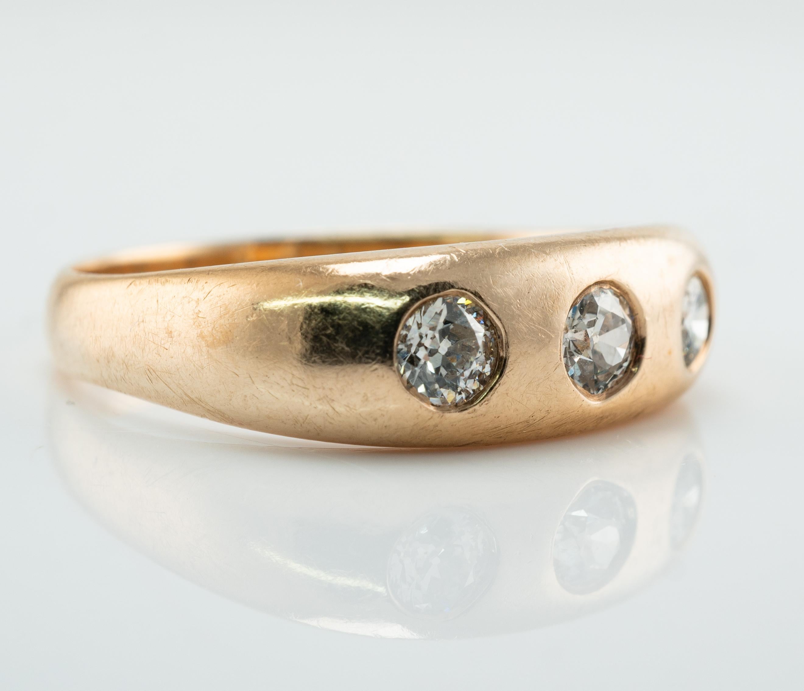 Old European Cut Mens Diamond Ring 0.54 cttw Vintage 14K Gold Band Wedding For Sale