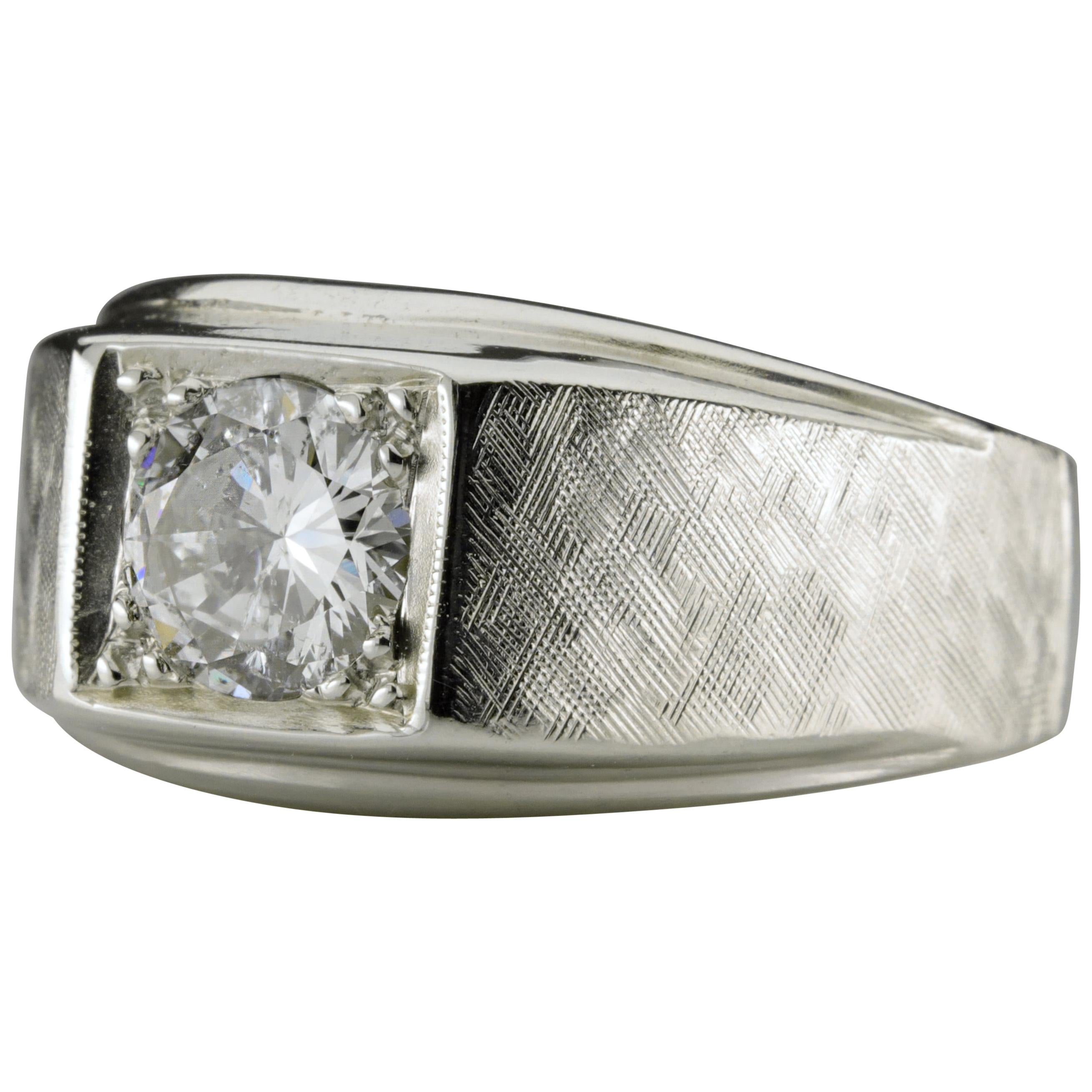 Men's Diamond Ring 1 Carat circa 1950s Sleek and Sophisticated