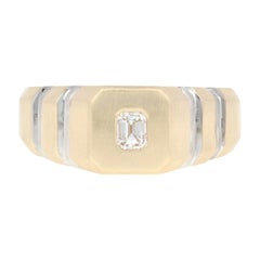 Men's Diamond Ring, 14 Karat Yellow Gold Matte VVS2 Emerald Cut .25 Carat