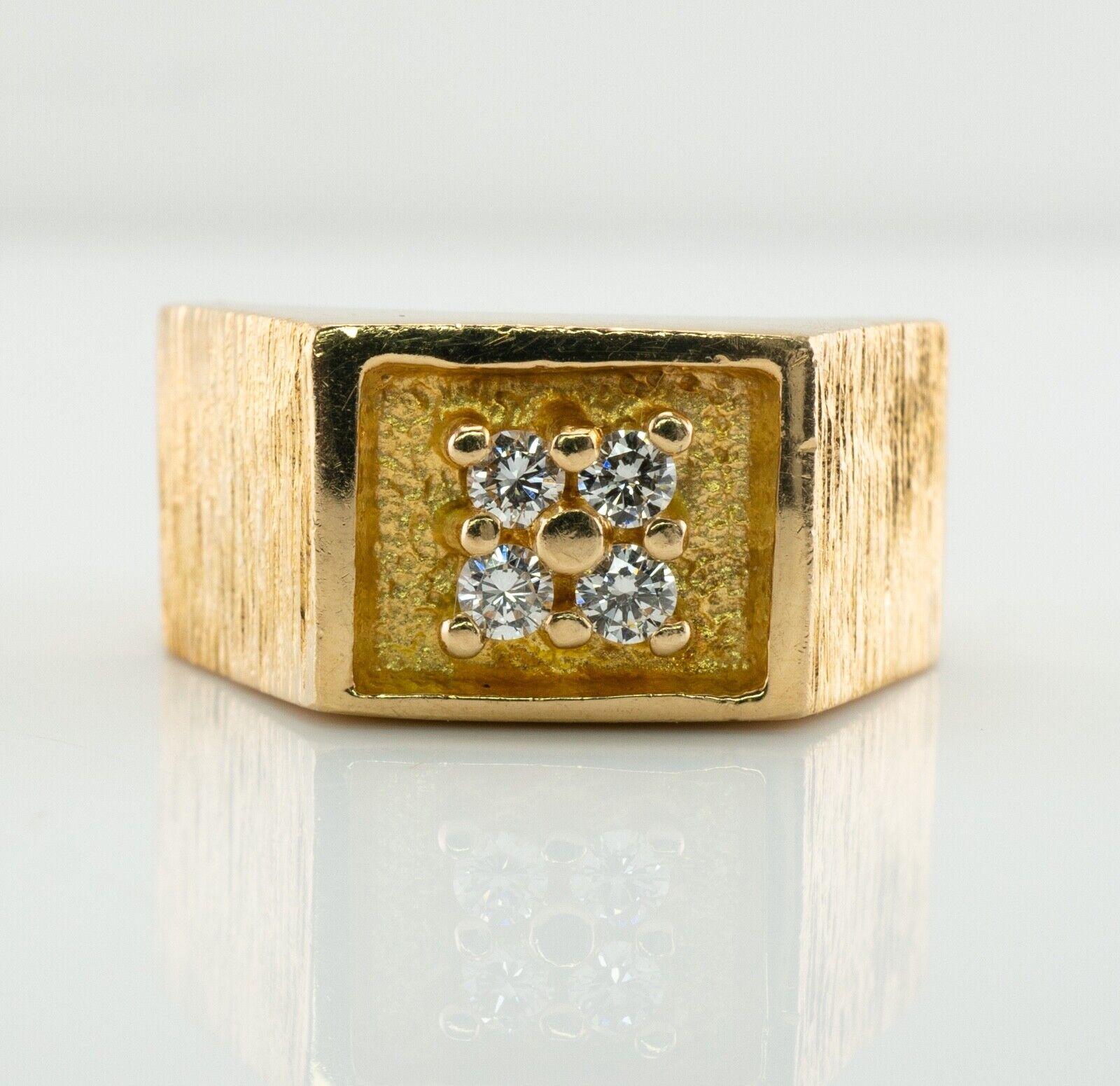 Mens Diamond Ring 14K Gold .28ct TDW Vintage

This vintage ring for a gentleman is finely crafted in solid 14K Yellow Gold. 
Four white and fiery round brilliant cut diamonds are very clean VS1 clarity and G color totaling .28 carat. 
The top of the