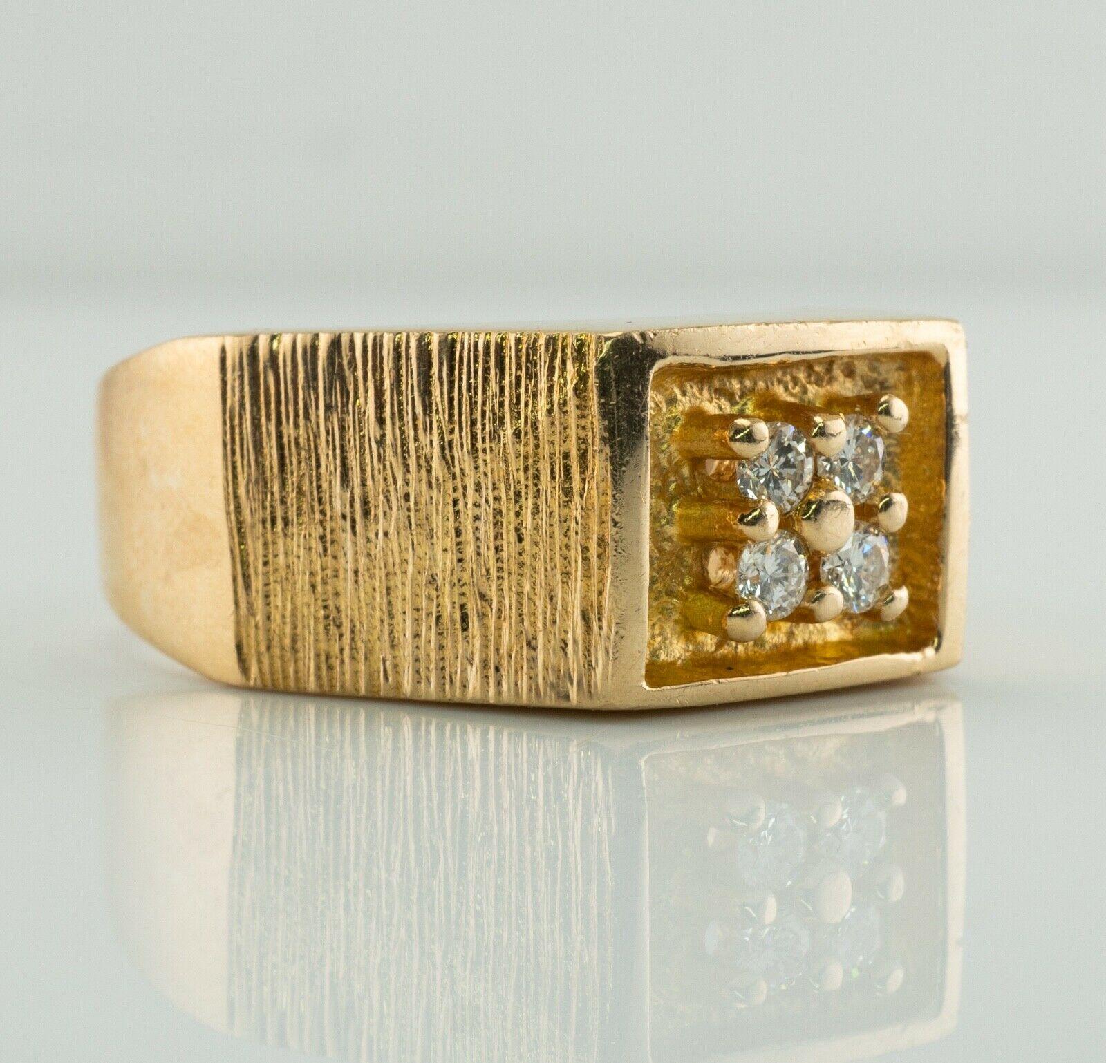 Round Cut Mens Diamond Ring 14K Gold .28ct TDW Vintage For Sale