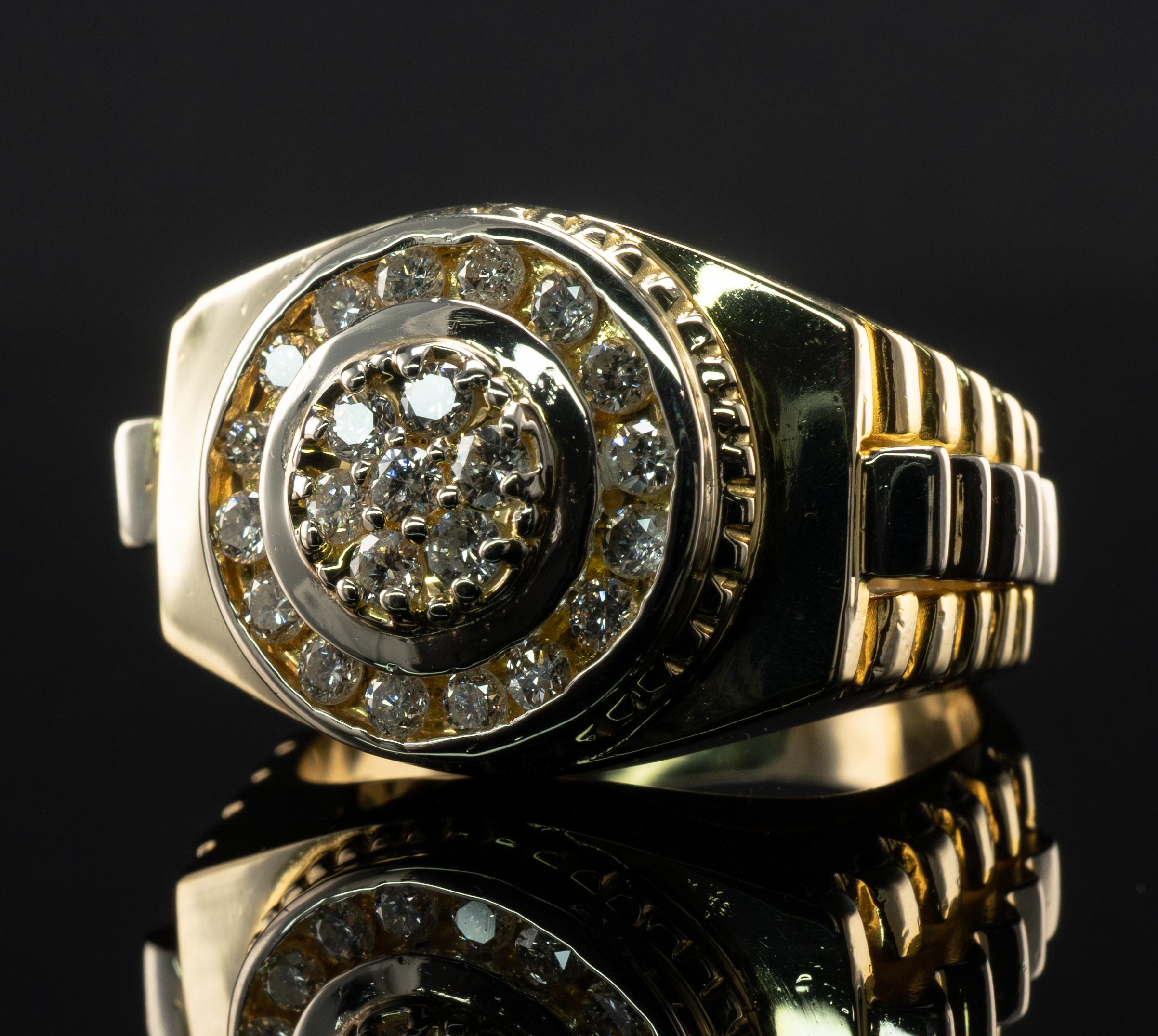 Mens Diamond Ring 14k Gold Band 1.15 TDW Rolex Style For Sale 2