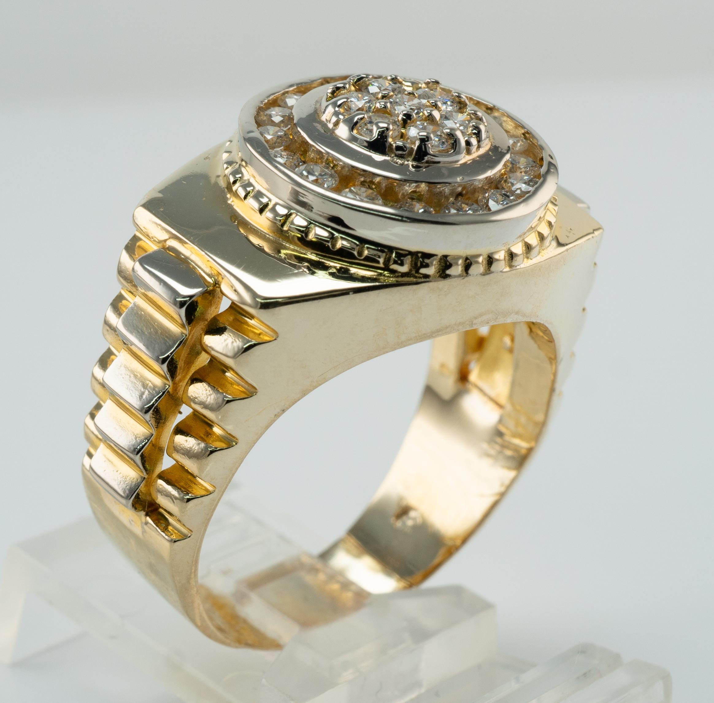Mens Diamond Ring 14k Gold Band 1.15 TDW Rolex Style For Sale 3