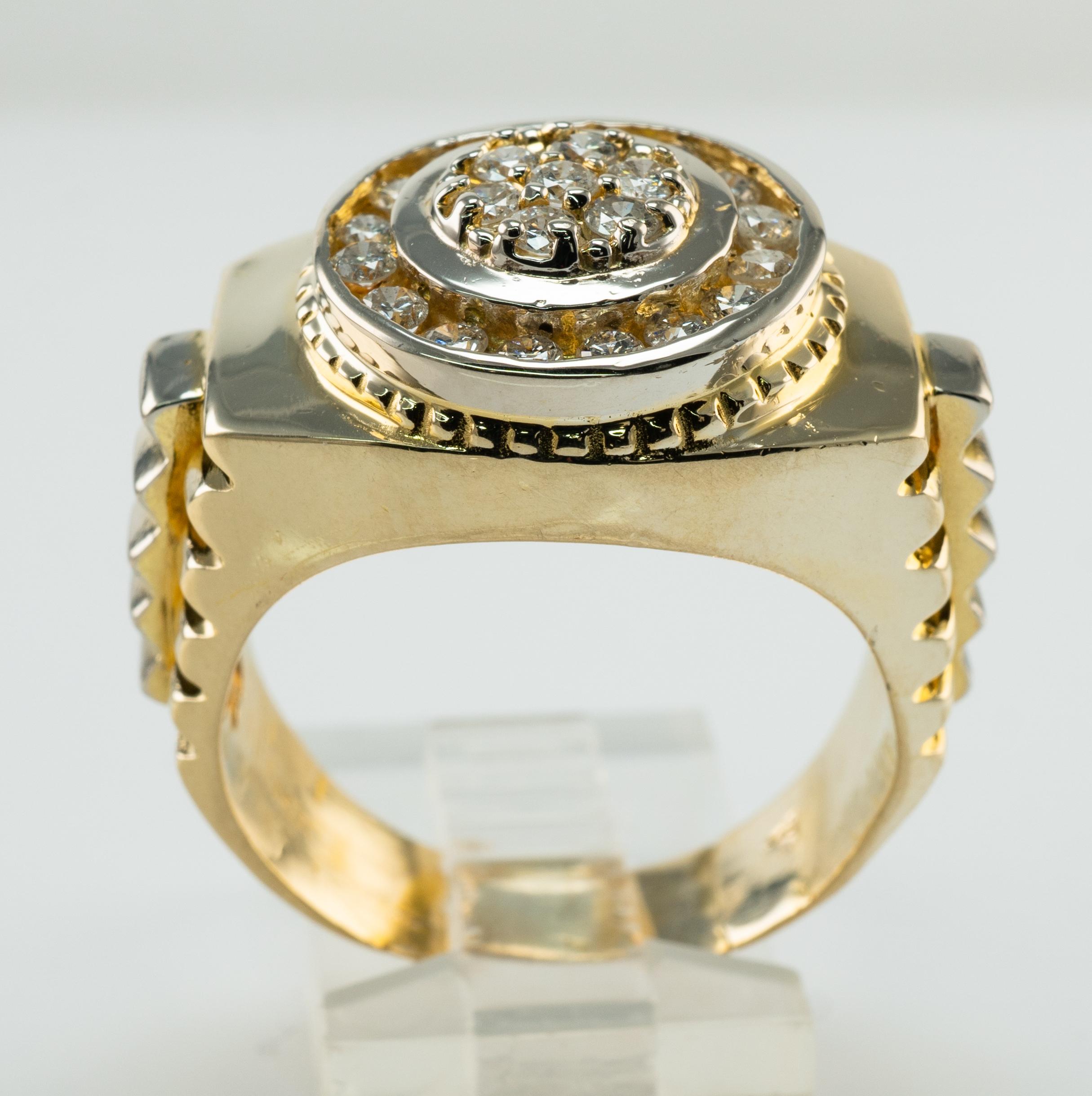Mens Diamond Ring 14k Gold Band 1.15 TDW Rolex Style In Good Condition For Sale In East Brunswick, NJ