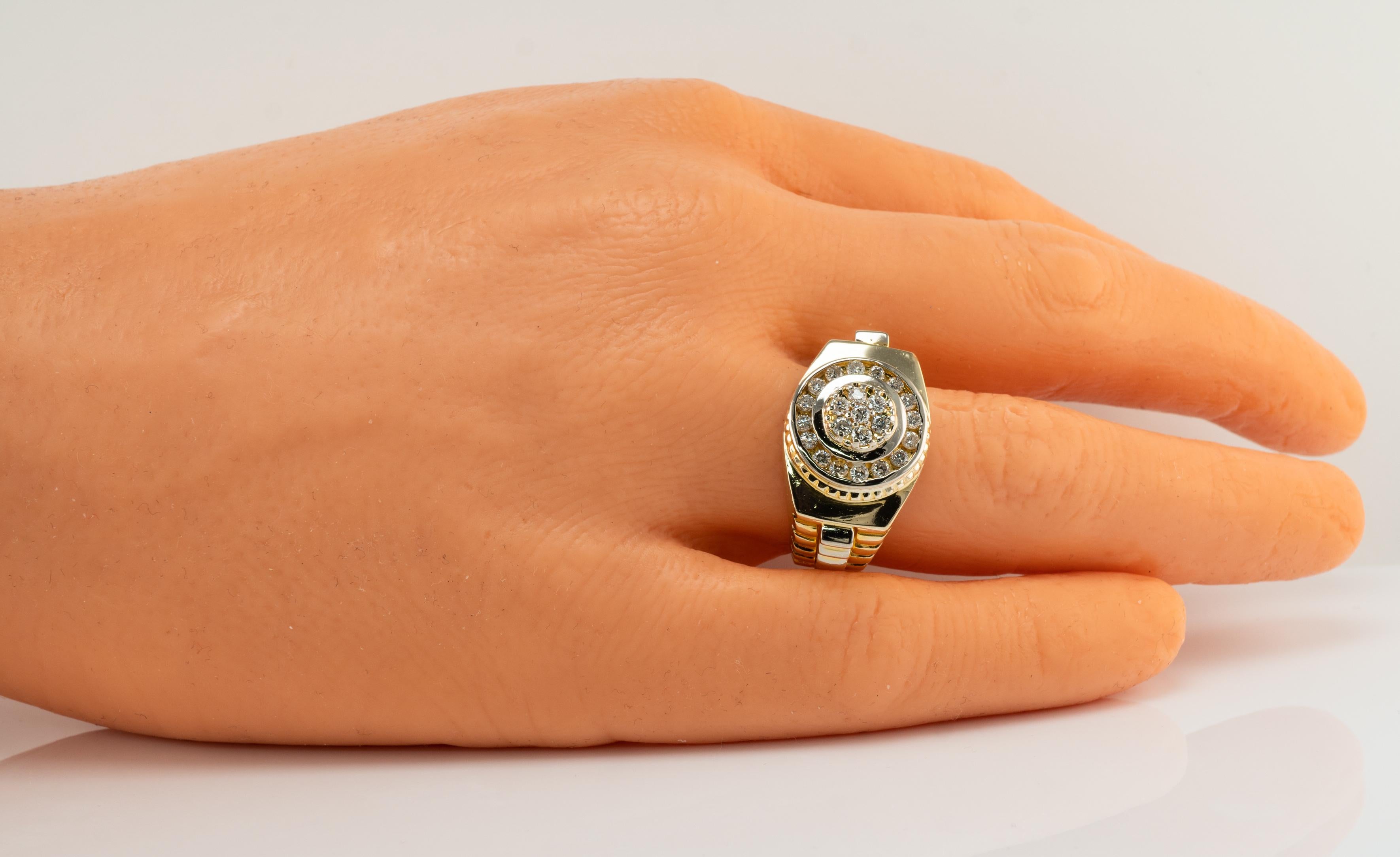 Men's Mens Diamond Ring 14k Gold Band 1.15 TDW Rolex Style For Sale