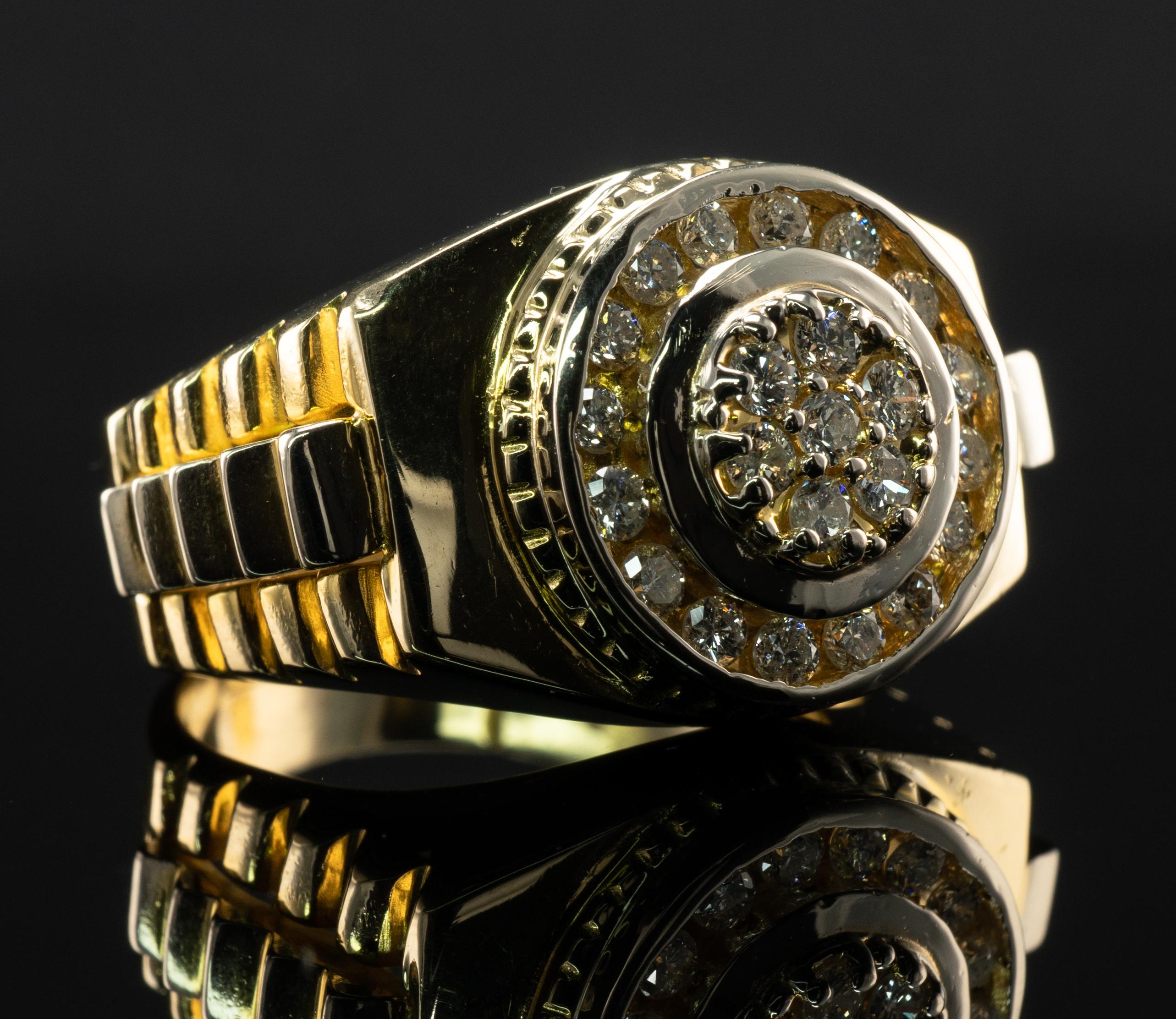 Herren Diamantring 14K Goldband 1,15 TDW Rolex-Stil im Angebot 4