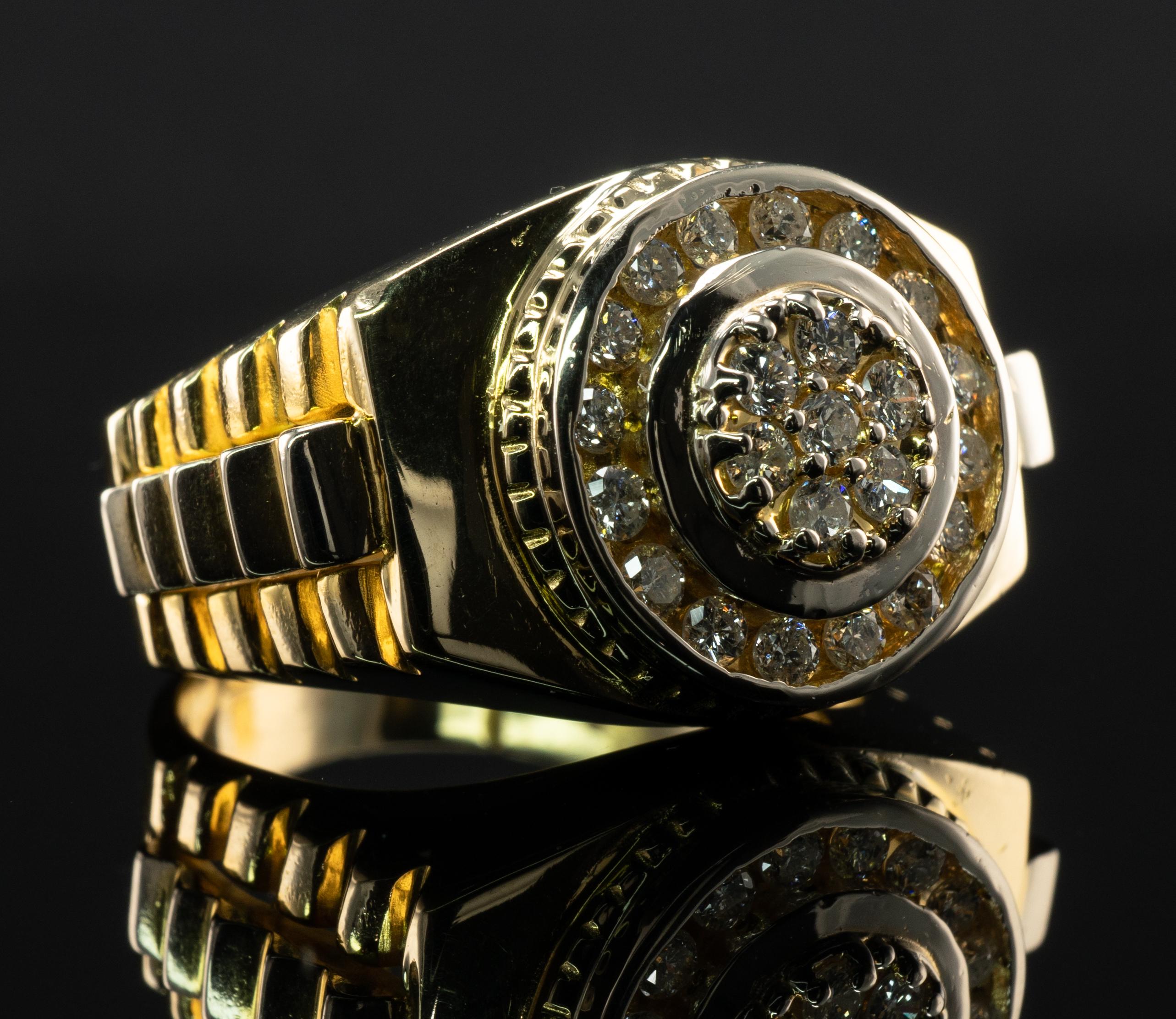 Mens Diamond Ring 14k Gold Band 1.15 TDW Rolex Style For Sale 1