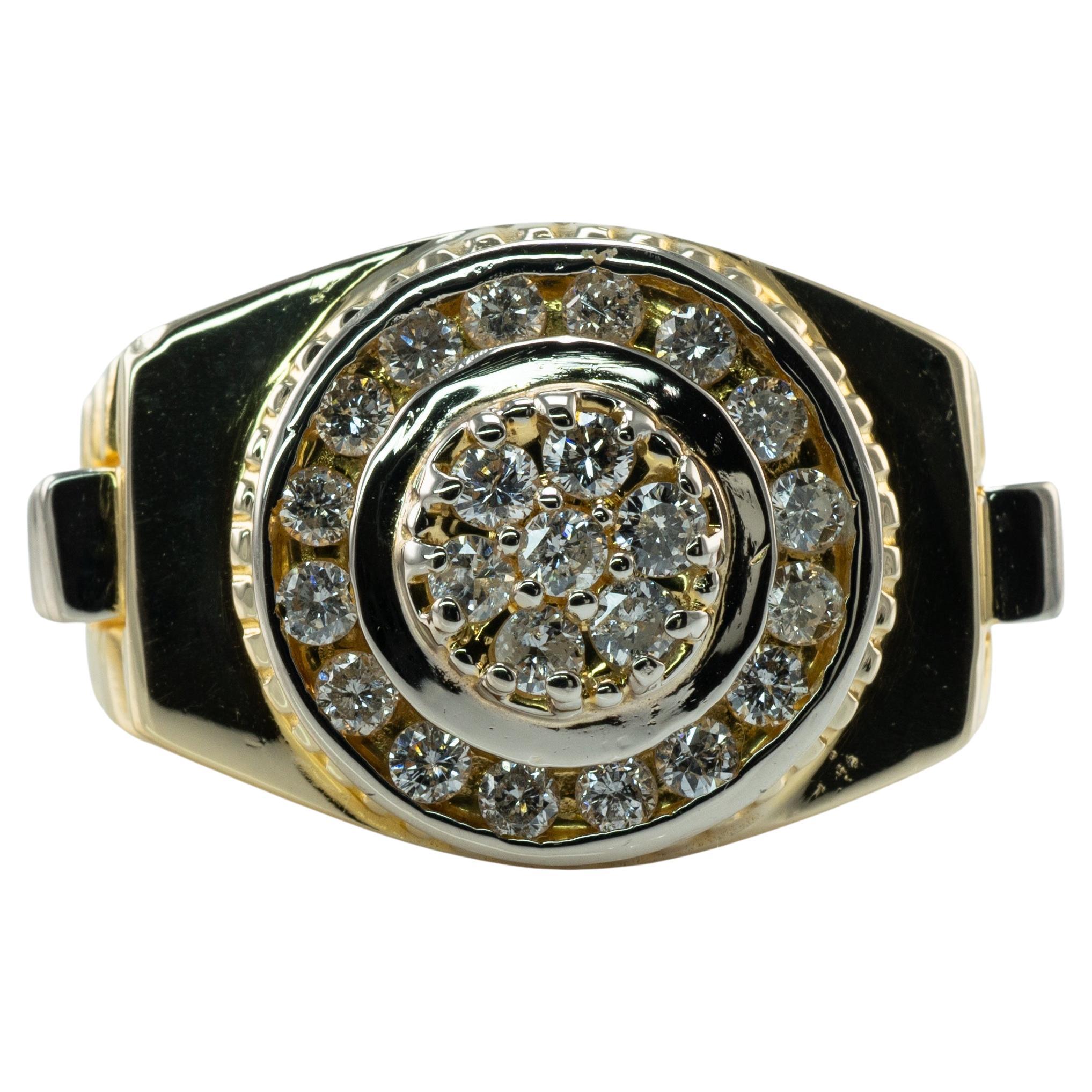 Mens Diamond Ring 14k Gold Band 1.15 TDW Rolex Style