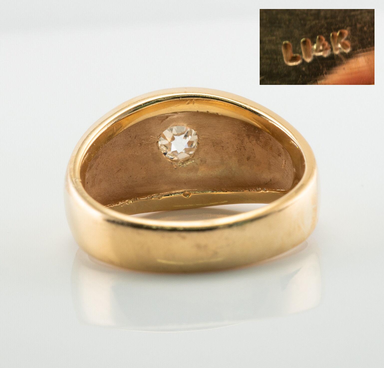 Bague solitaire vintage européenne ancienne en or 14 carats avec diamants pour hommes, 0,75 carat Pour hommes en vente