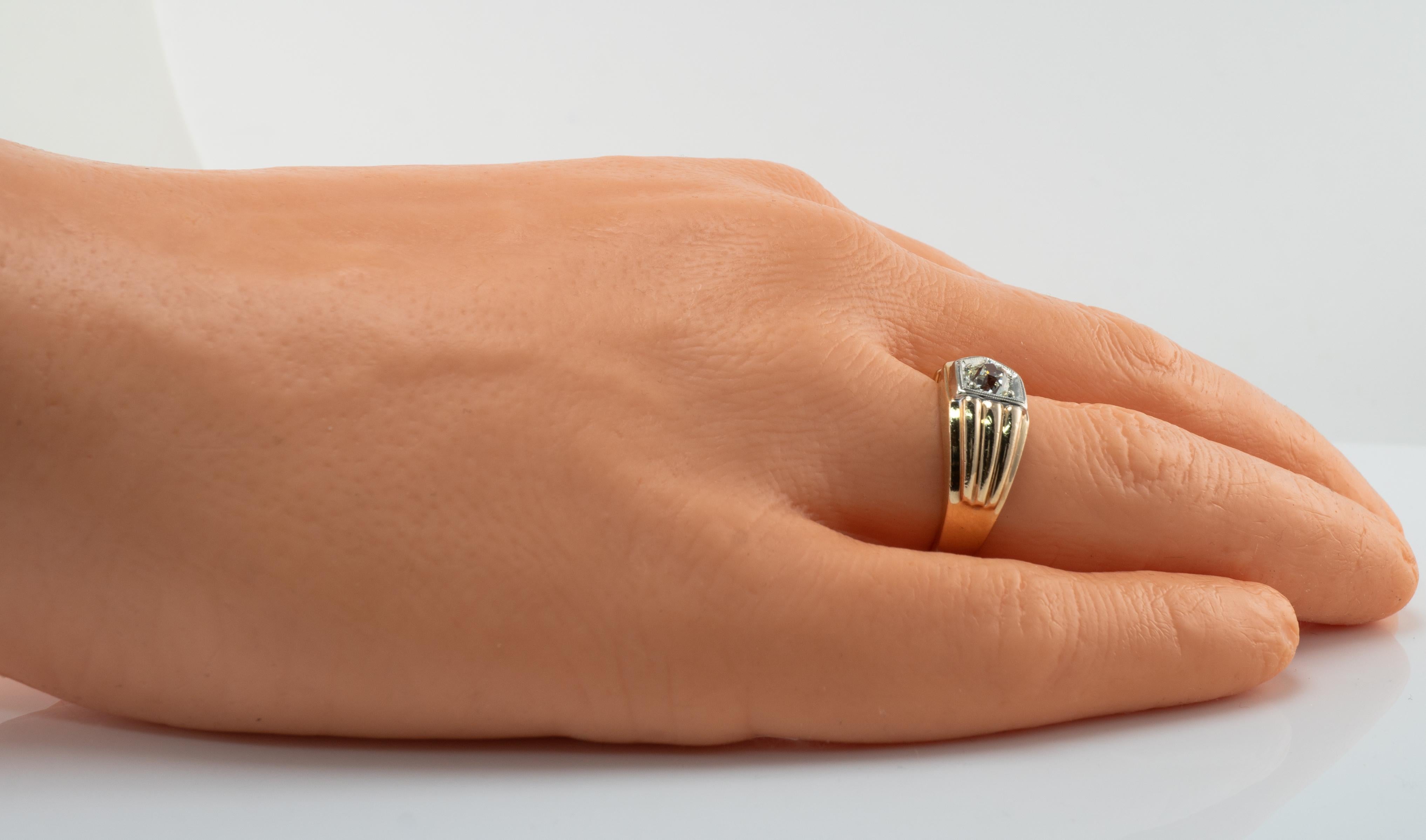 Anillo de diamantes para hombre Banda de oro de 14 quilates .75ct Solitario Old Mine Vintage en venta 7