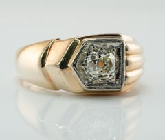 Mens Diamond Ring 14K Gold Band .75ct Old Mine Solitaire Vintage