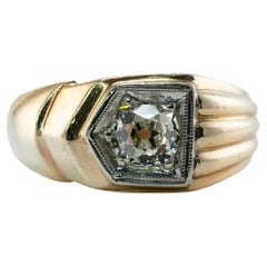 Mens Diamond Ring 14K Gold Band .75ct Old Mine Solitaire Vintage