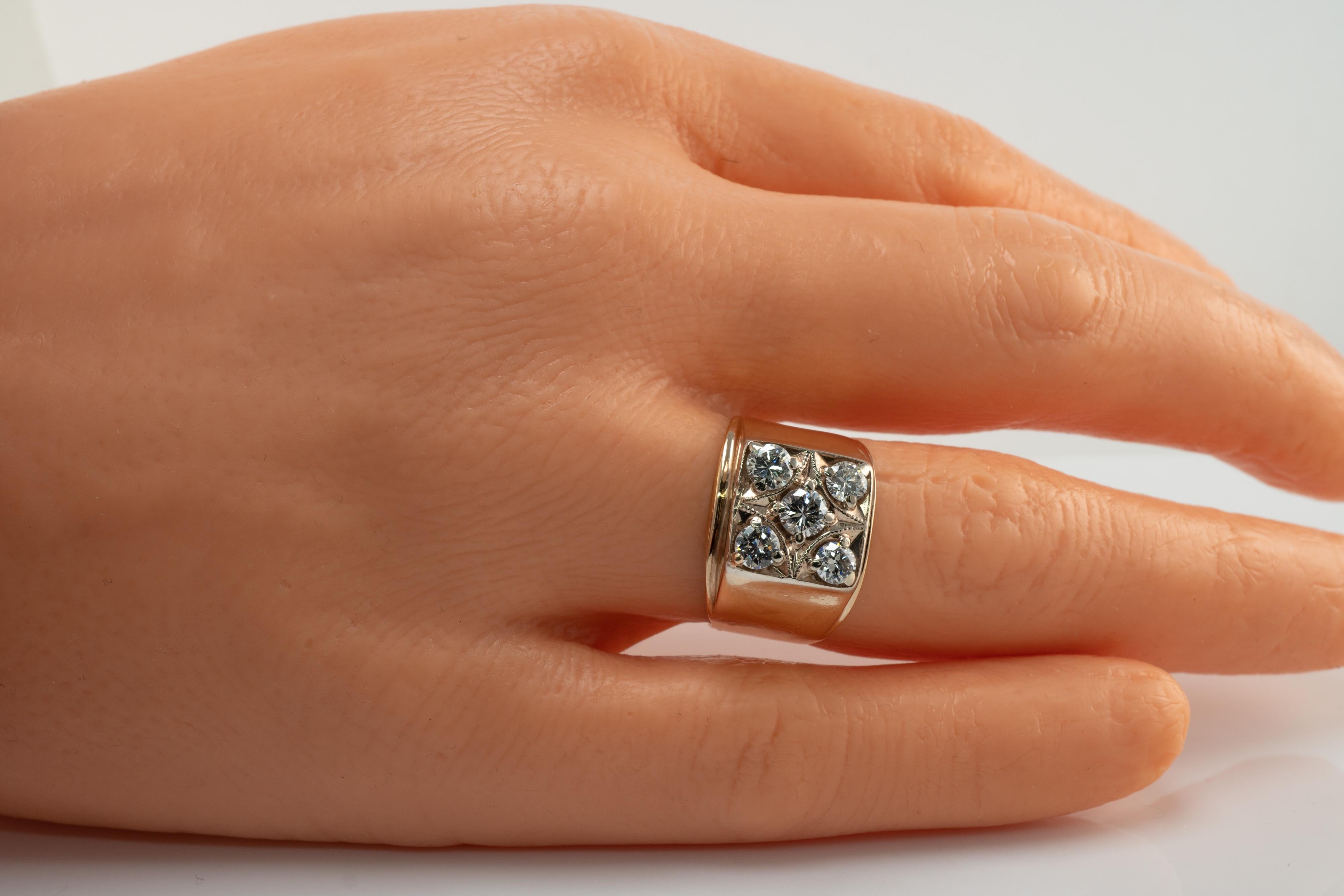 Mens Diamond Ring 14K Gold Band Old 1.38 TDW Vintage Cluster For Sale 7
