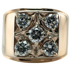 Anillo de diamantes para hombre Banda de oro de 14 quilates Antiguo 1,38 TDW Racimo Vintage