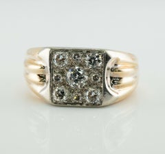 Mens Diamond Ring 14K Gold Band Old Mine .93TDW Vintage