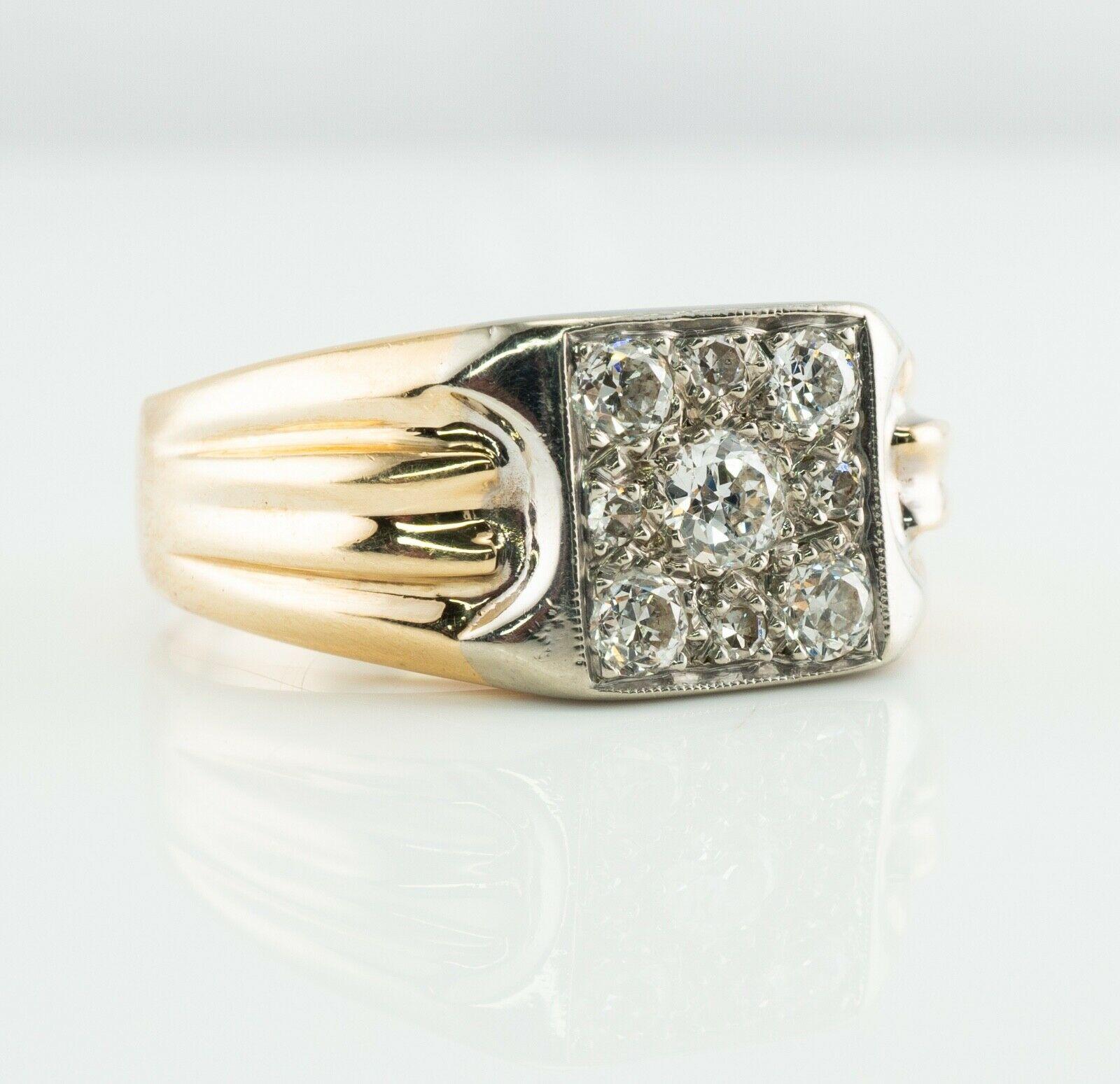 Herren Diamant-Ring 14K Goldband Old Mine .93TDW Vintage (Alteuropäischer Brillantschliff) im Angebot