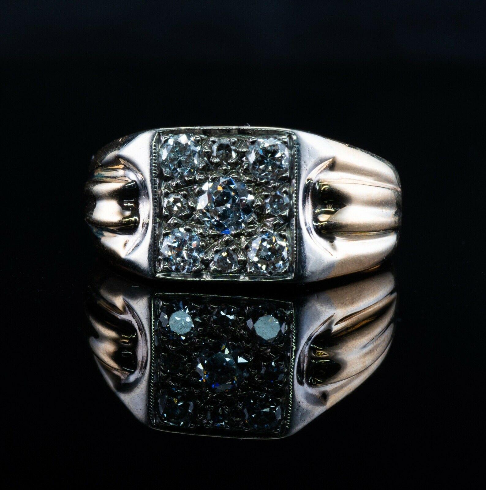 Herren Diamant-Ring 14K Goldband Old Mine .93TDW Vintage im Angebot 2