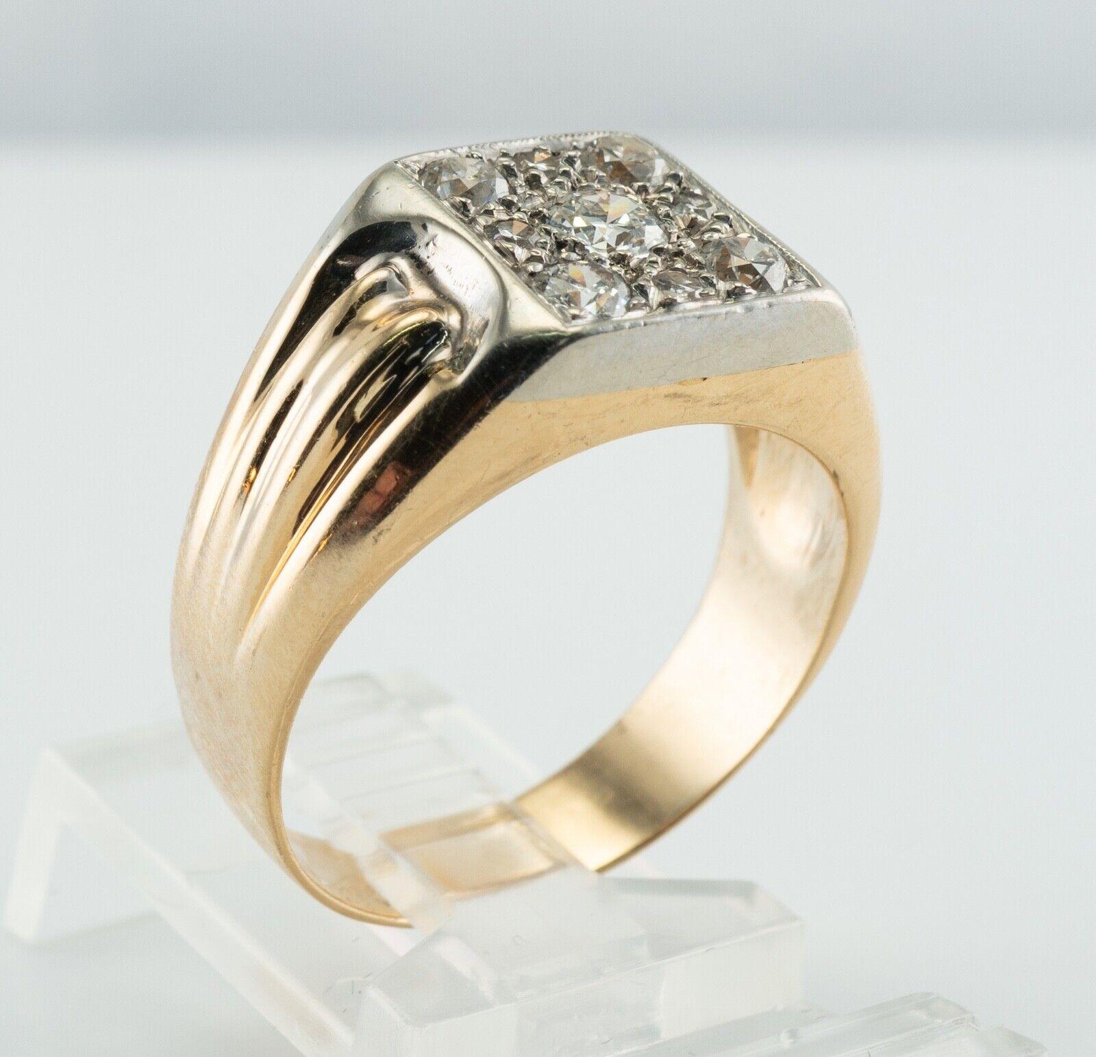Herren Diamant-Ring 14K Goldband Old Mine .93TDW Vintage im Angebot 5