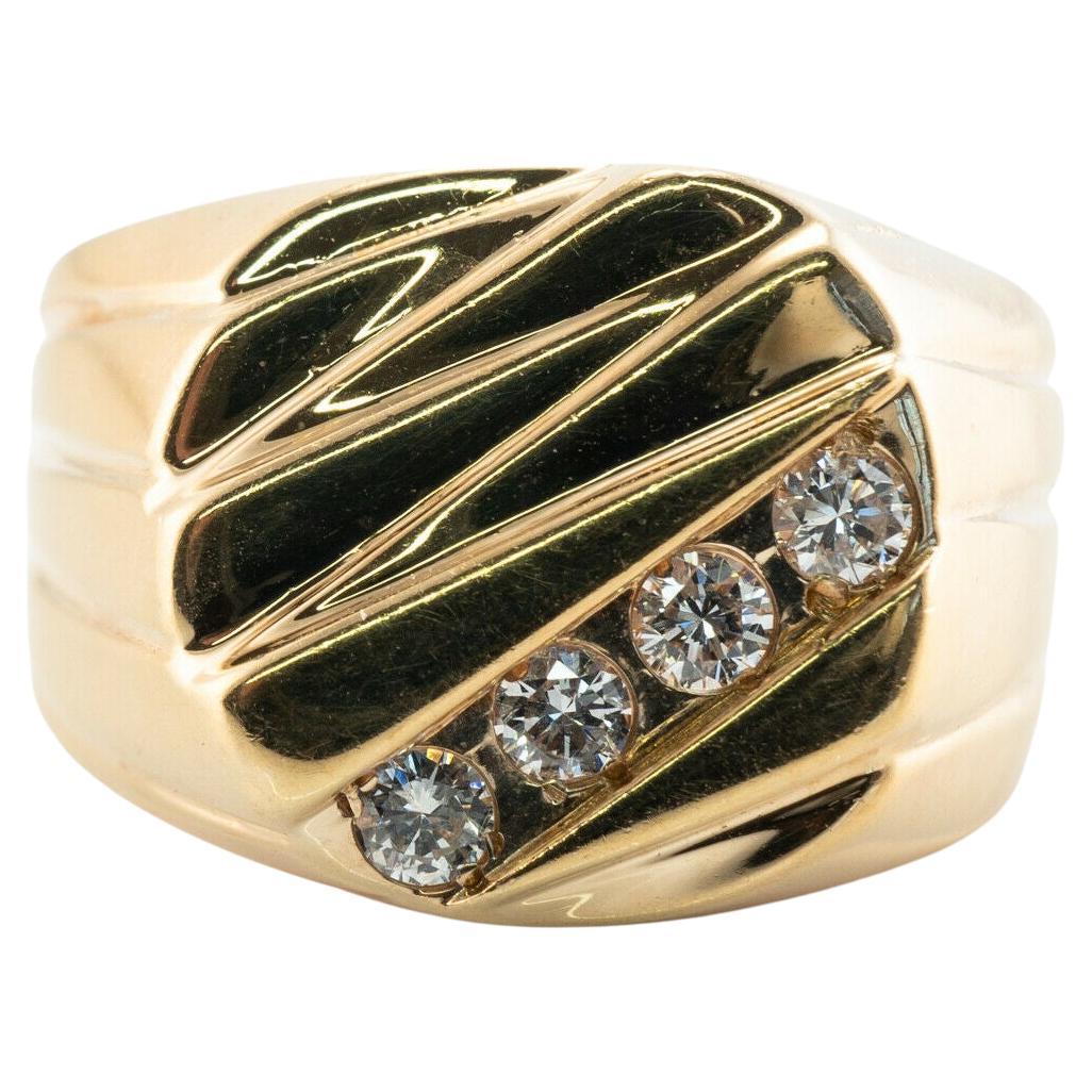 Anillo de diamantes para hombre Banda de oro de 14 quilates Vintage Estate