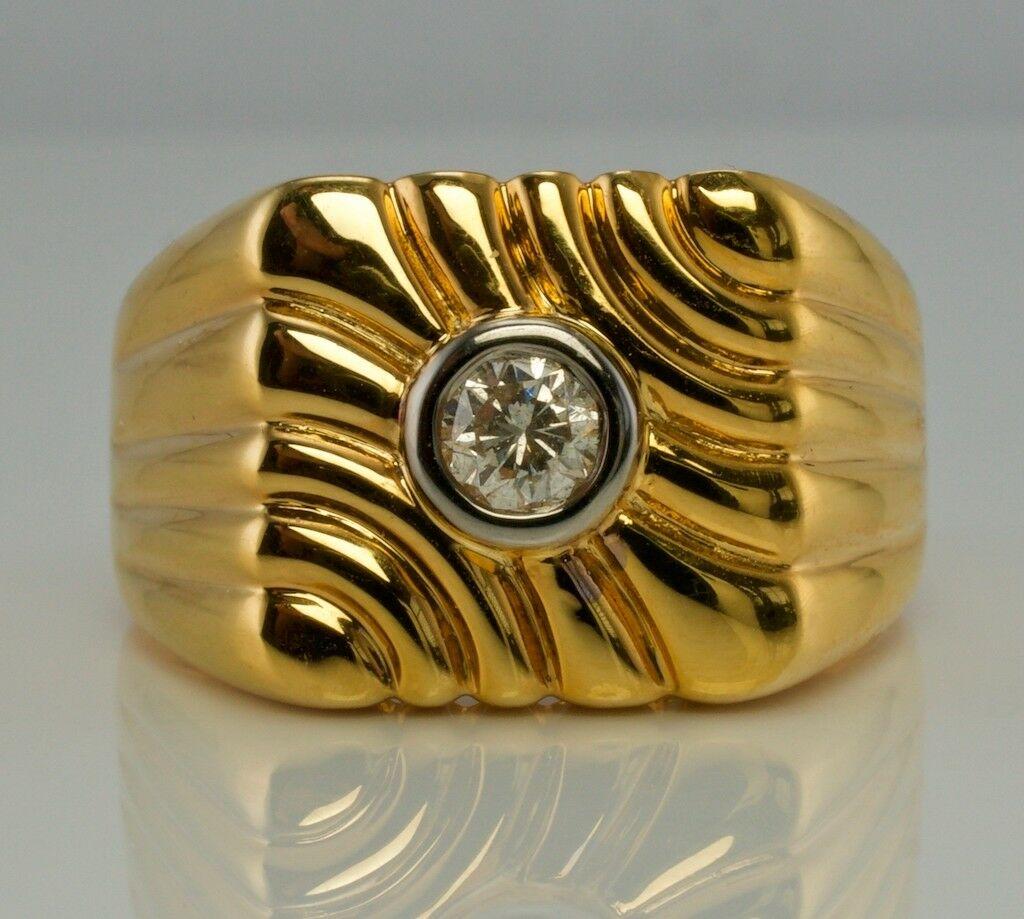 Taille ronde Bague pour homme en or 14K avec diamant, géométrique et vintage en vente
