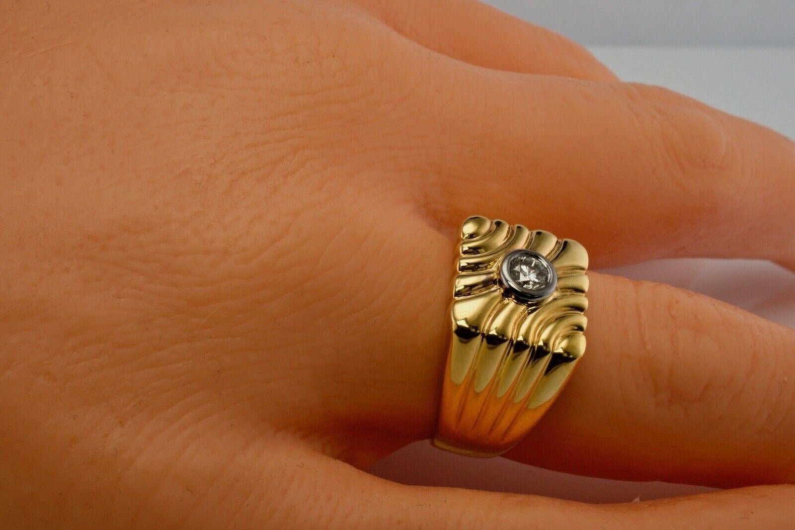 Round Cut Mens Diamond Ring 14K Gold Geometric Vintage For Sale