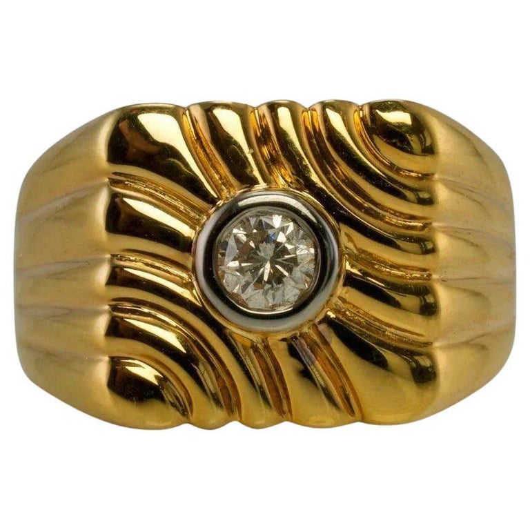 Mens Diamond Ring 14K Gold Geometric Vintage For Sale at 1stDibs