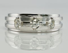 Mens Natural Diamond Ring 14K White Gold Band Wedding