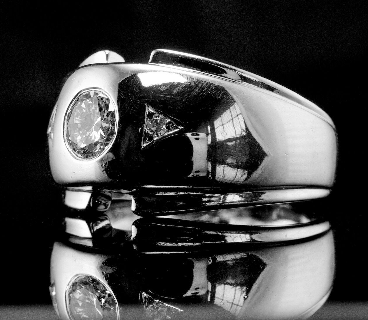 Taille ronde Bague pour homme en or blanc 14 carats avec diamants vintage de 0,62 TDW en vente