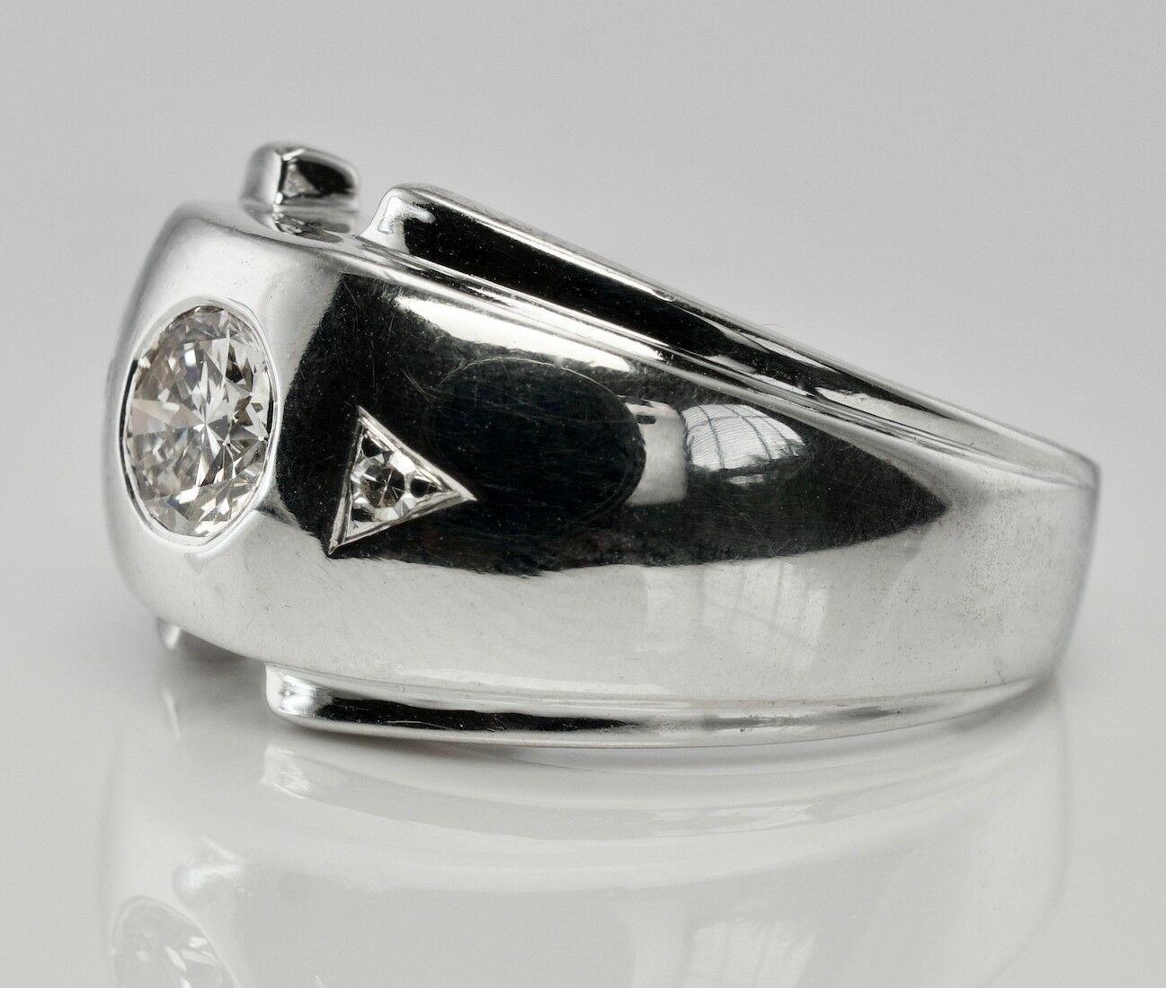 Mens Diamond Ring 14K White Gold Vintage .62 TDW In Good Condition For Sale In East Brunswick, NJ