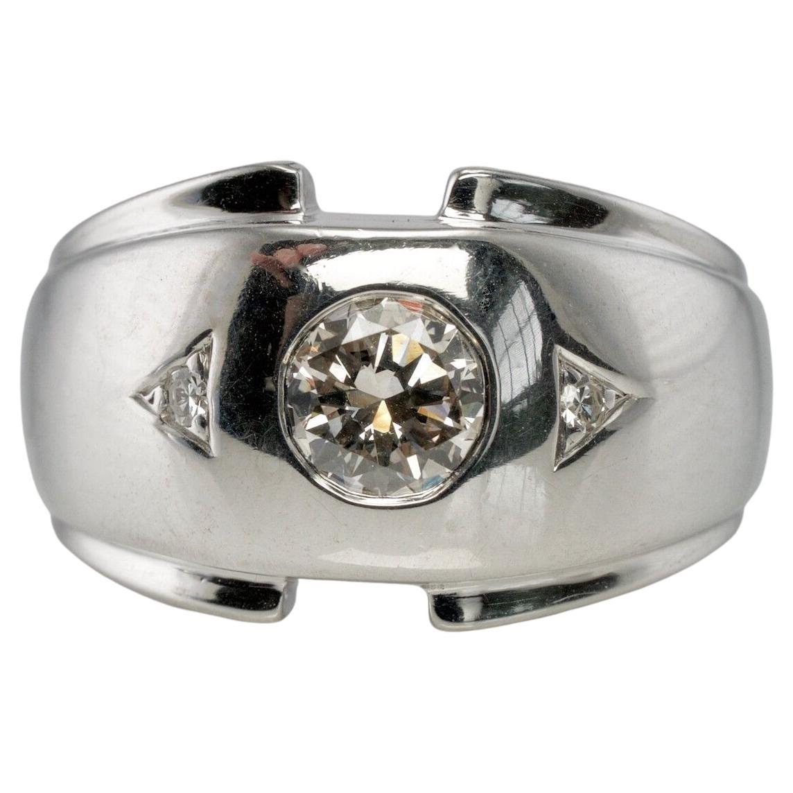 Mens Diamond Ring 14K White Gold Vintage .62 TDW For Sale