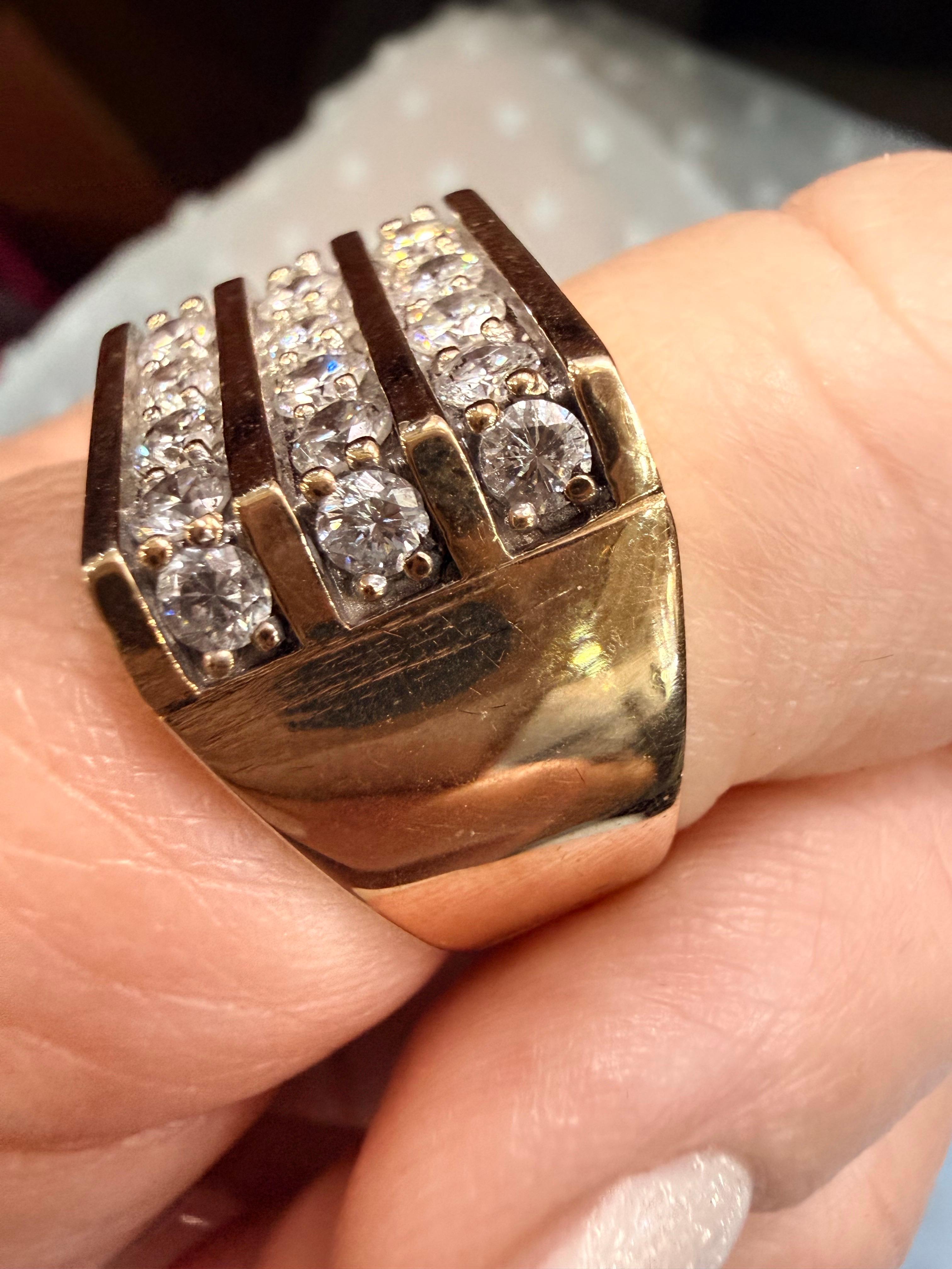 da uomo o donna Anello maschile con diamante in oro giallo 14KT misura 9 in vendita
