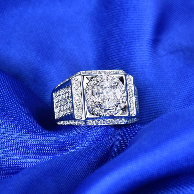 Contemporary Mens Diamond Ring 18 Karat White Gold For Sale