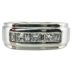 Used Mens Diamond Ring 18K White Gold Band Princes Baguette