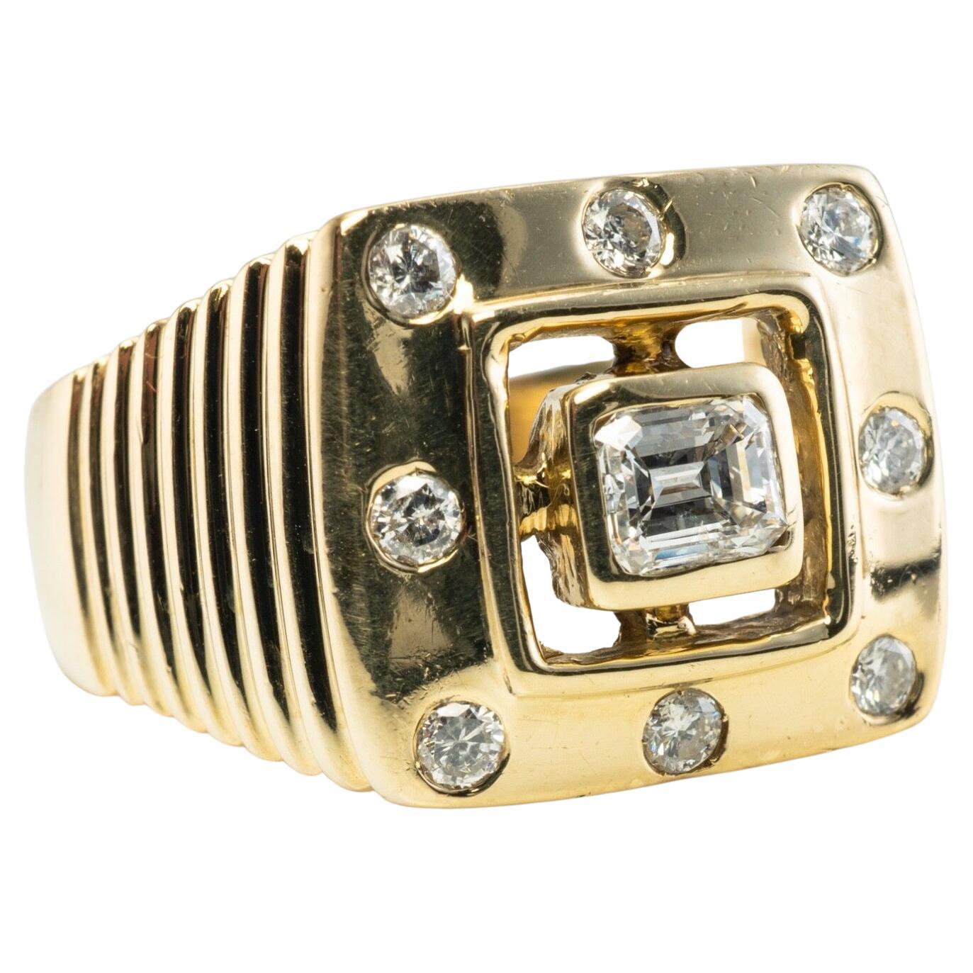 Anneau géométrique en or 14 carats avec diamants pour hommes .50 Tdw en vente