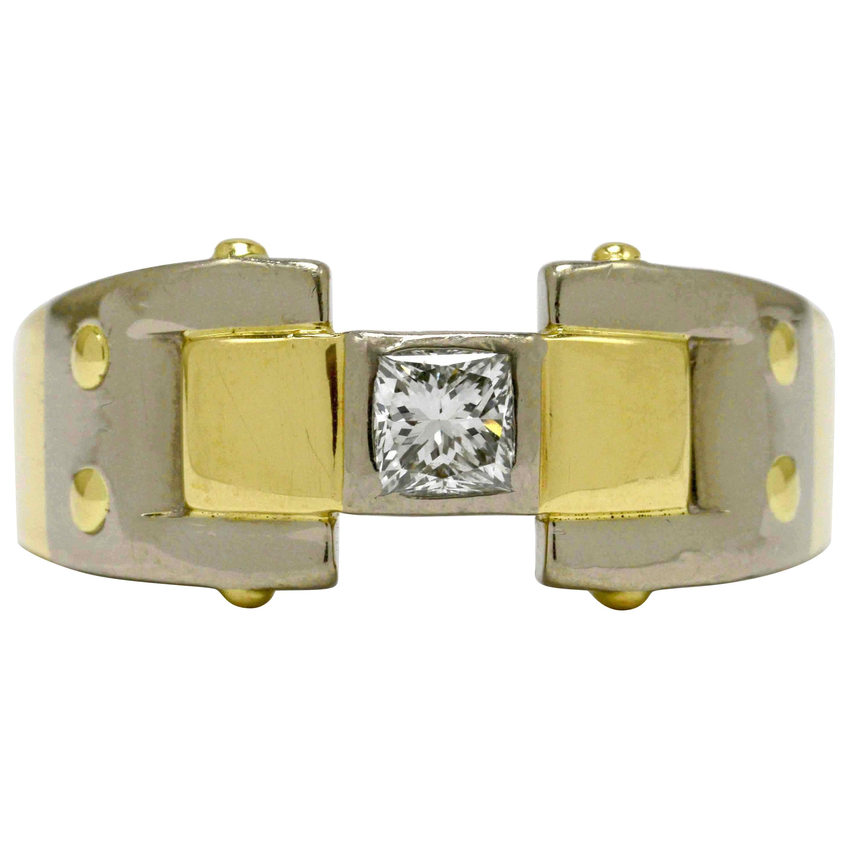 Men’s Diamond Ring Cartier Inspired Art Deco Wedding Band Solitaire