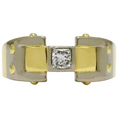 Retro Men’s Diamond Ring Cartier Inspired Art Deco Wedding Band Solitaire