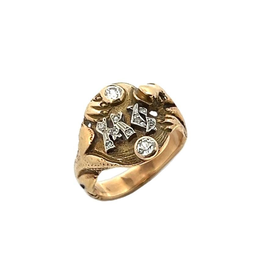 Men's Diamond Ring. 

A ring consisting of round cut diamonds set as initials in 14 karat yellow gold 

Ring Size: 9.25

Resizable free of charge 

Gram Weight: 11.4 grams 